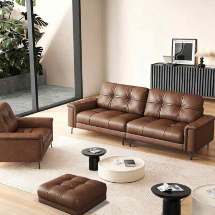 Brown leather cushion
